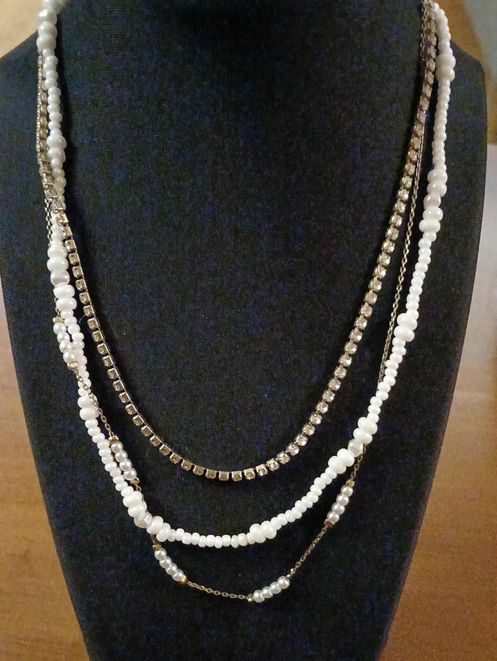 Layered Faux Pearl Beads, Gold-Tone 14" Multi-Strand Necklace - White/Gold
